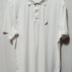 Nautica  white polo dress shirt with black sailboat size XL